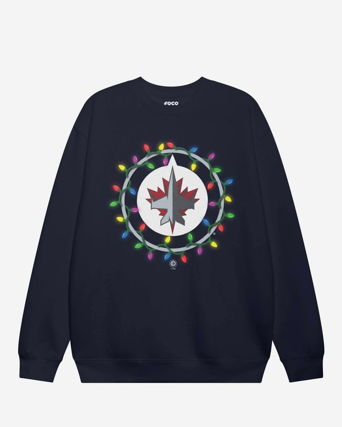 Winnipeg Jets Primary Logo Holiday Lights Crew Neck Sweatshirt FOCO S - FOCO.com