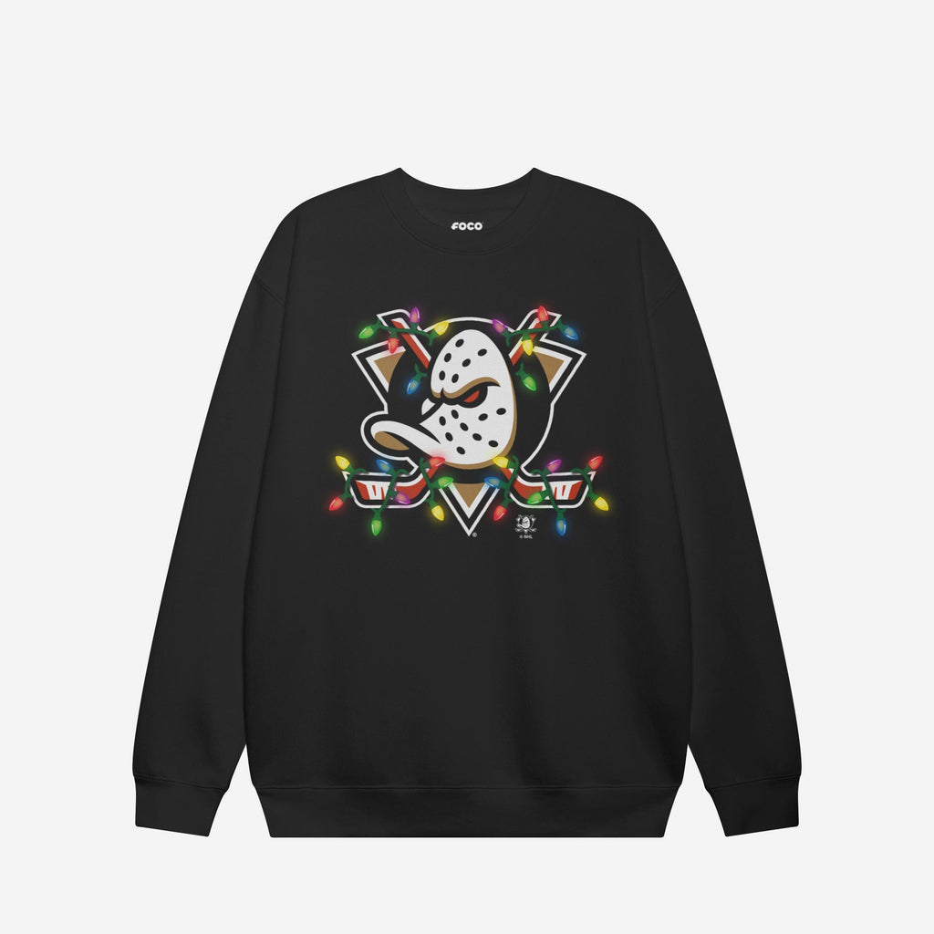 Anaheim Ducks Primary Logo Holiday Lights Crew Neck Sweatshirt FOCO S - FOCO.com