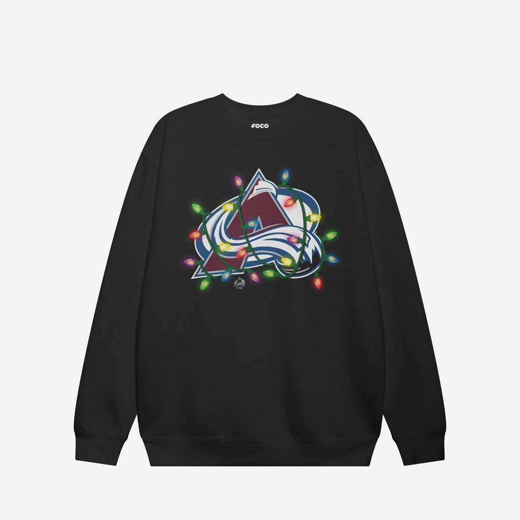 Colorado Avalanche Primary Logo Holiday Lights Crew Neck Sweatshirt FOCO S - FOCO.com