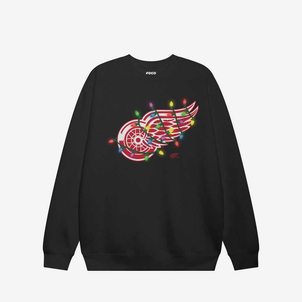 Detroit Red Wings Primary Logo Holiday Lights Crew Neck Sweatshirt FOCO S - FOCO.com