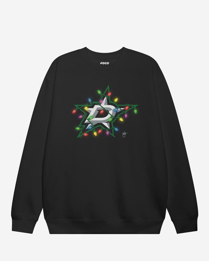 Dallas Stars Primary Logo Holiday Lights Crew Neck Sweatshirt FOCO S - FOCO.com