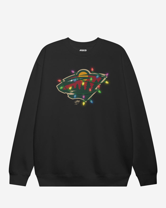 Minnesota Wild Primary Logo Holiday Lights Crew Neck Sweatshirt FOCO S - FOCO.com