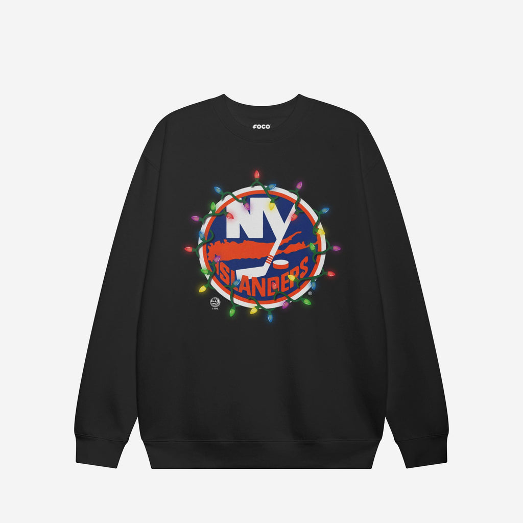 New York Islanders Primary Logo Holiday Lights Crew Neck Sweatshirt FOCO S - FOCO.com