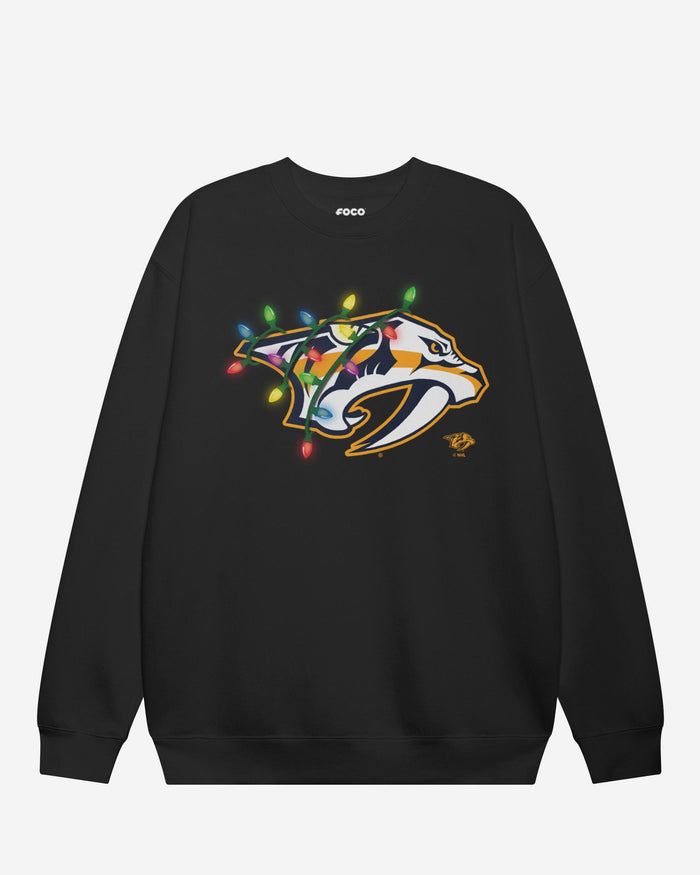 Nashville Predators Primary Logo Holiday Lights Crew Neck Sweatshirt FOCO S - FOCO.com