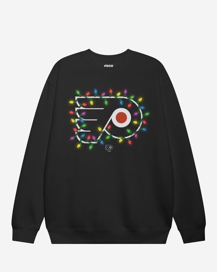 Philadelphia Flyers Primary Logo Holiday Lights Crew Neck Sweatshirt FOCO S - FOCO.com