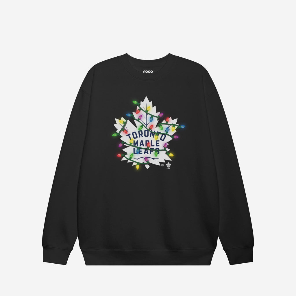 Toronto Maple Leafs Primary Logo Holiday Lights Crew Neck Sweatshirt FOCO S - FOCO.com