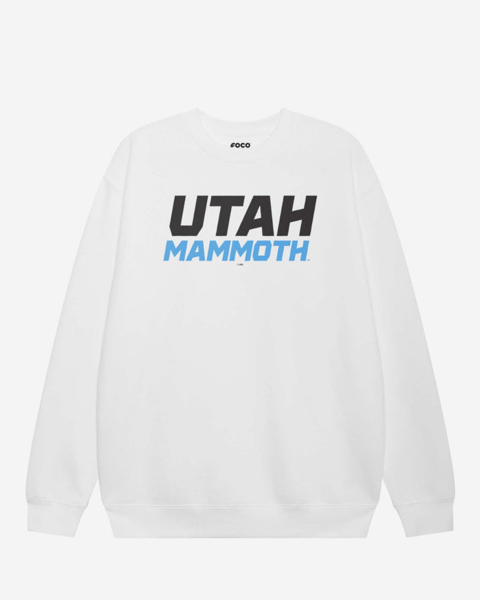 Utah Mammoth Wordmark Logo Crew Neck Sweatshirt FOCO White S - FOCO.com