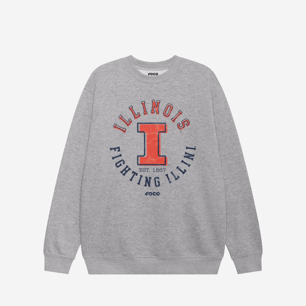 Illinois Fighting Illini Circle Vintage Crew Neck Sweatshirt FOCO S - FOCO.com