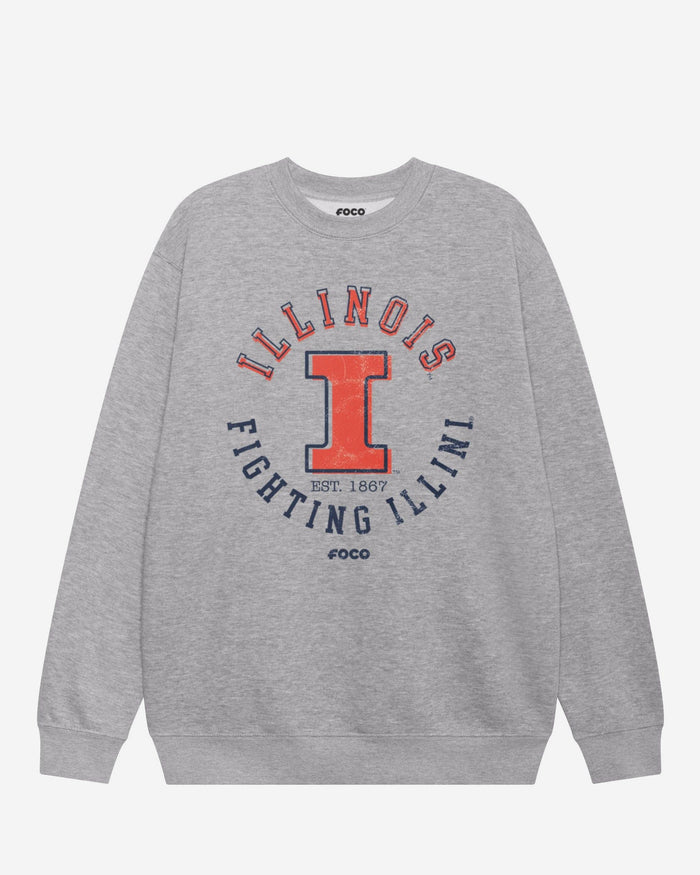 Illinois Fighting Illini Circle Vintage Crew Neck Sweatshirt FOCO S - FOCO.com