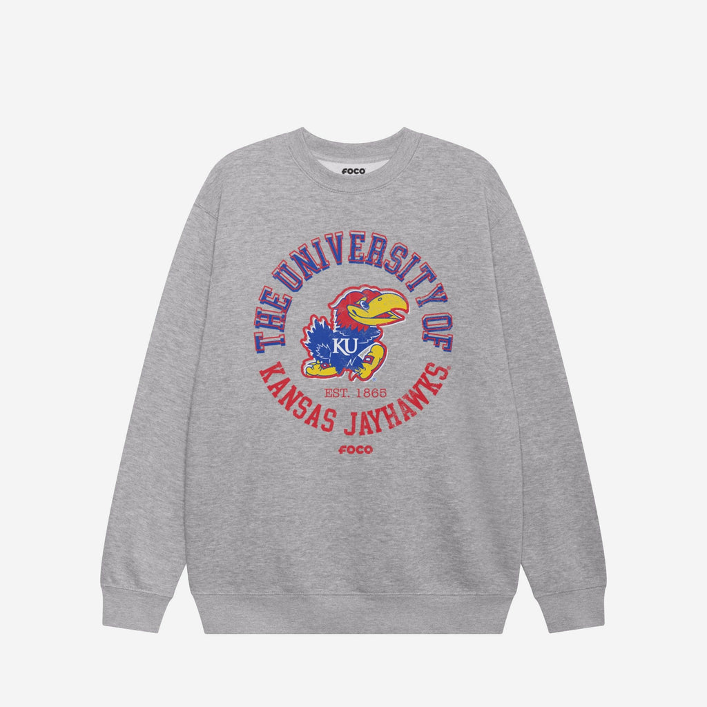 Kansas Jayhawks Circle Vintage Crew Neck Sweatshirt FOCO S - FOCO.com