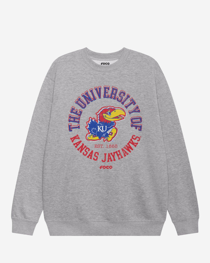 Kansas Jayhawks Circle Vintage Crew Neck Sweatshirt FOCO S - FOCO.com