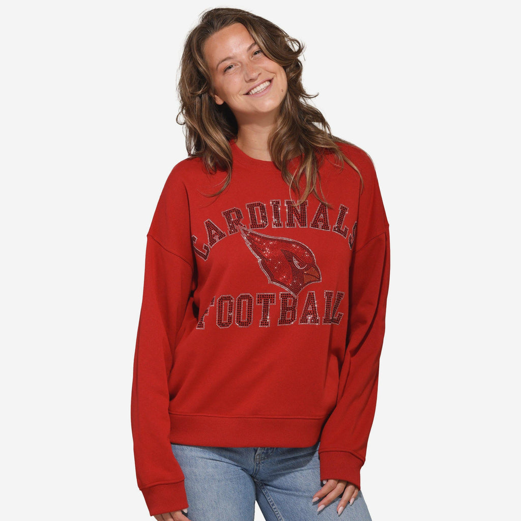 Arizona Cardinals Womens Rhinestone Logo Oversized Crew Neck Sweatshir FOCO