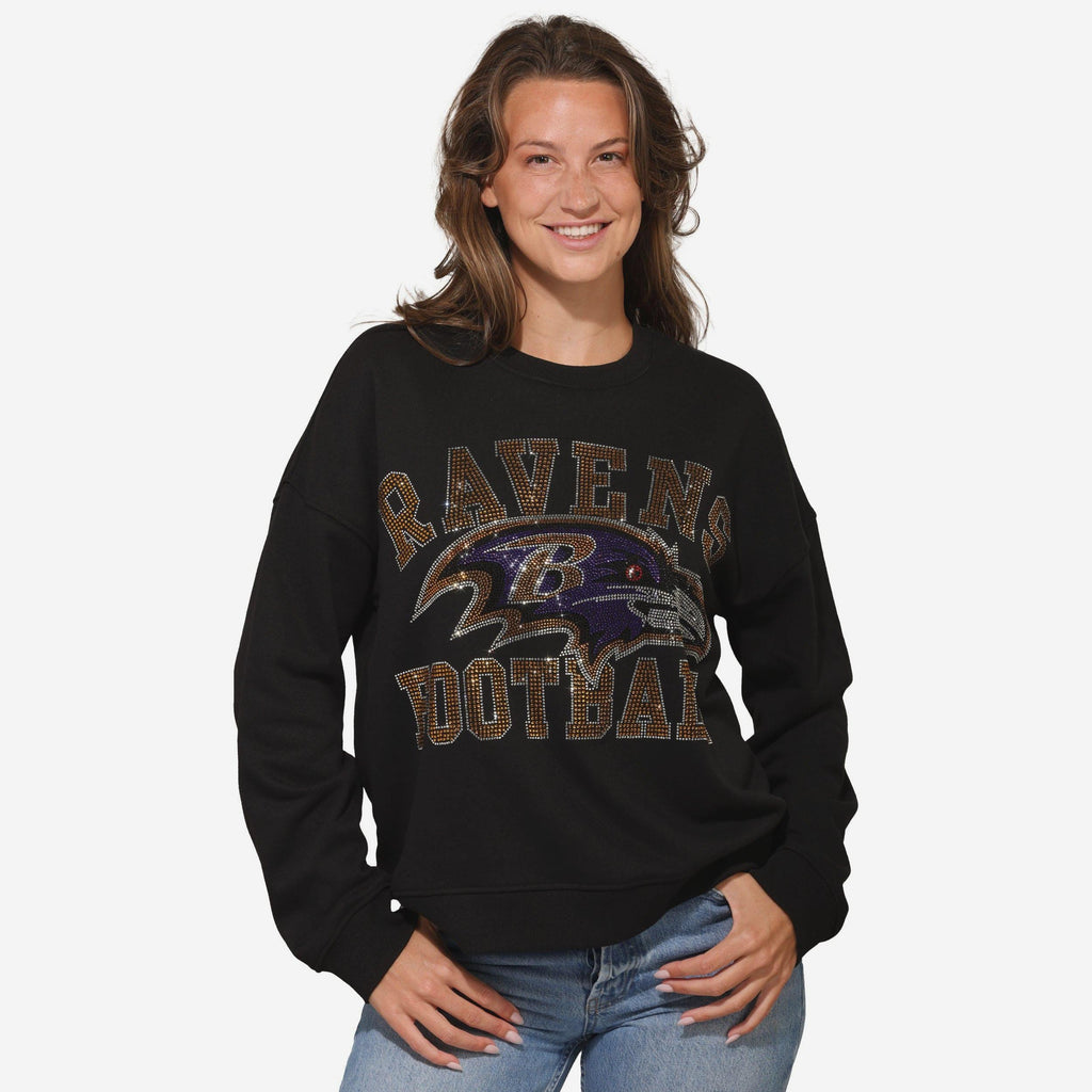 Baltimore Ravens Womens Rhinestone Logo Oversized Crew Neck Sweatshirt FOCO S - FOCO.com