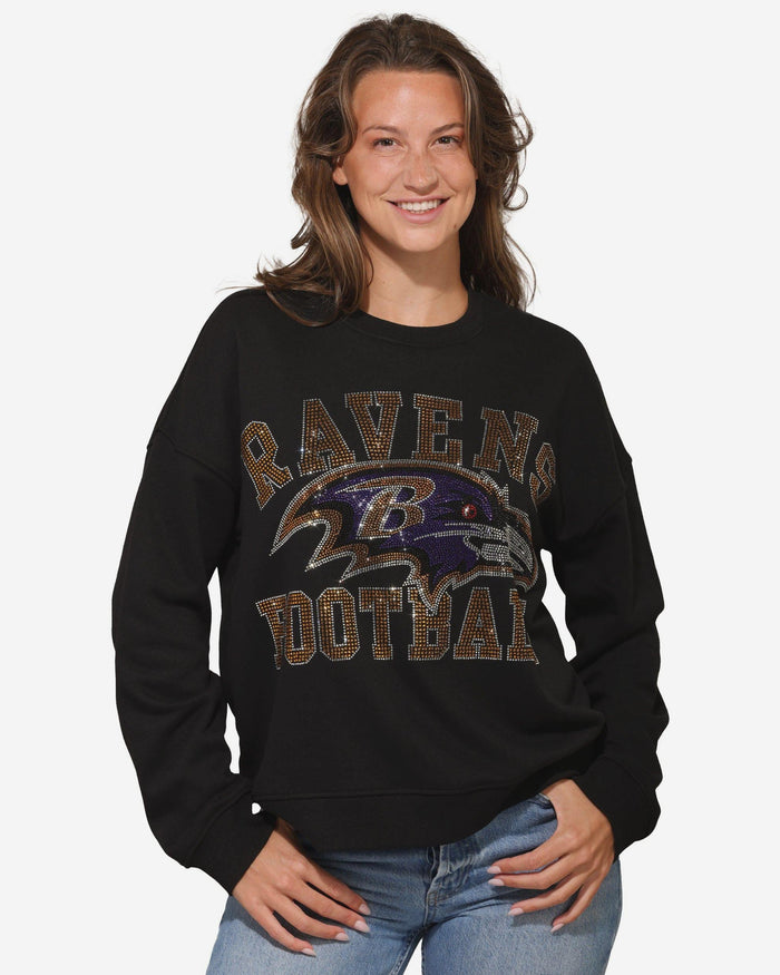 Baltimore Ravens Womens Rhinestone Logo Oversized Crew Neck Sweatshirt FOCO S - FOCO.com