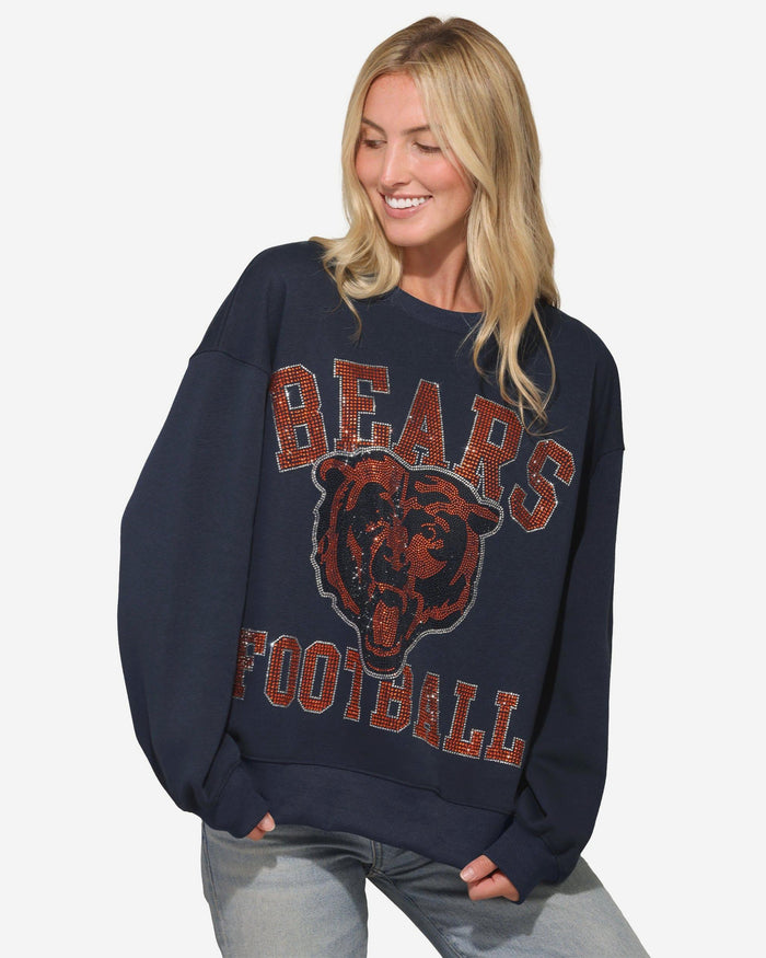 Chicago Bears Womens Rhinestone Logo Oversized Crew Neck Sweatshirt FOCO S - FOCO.com