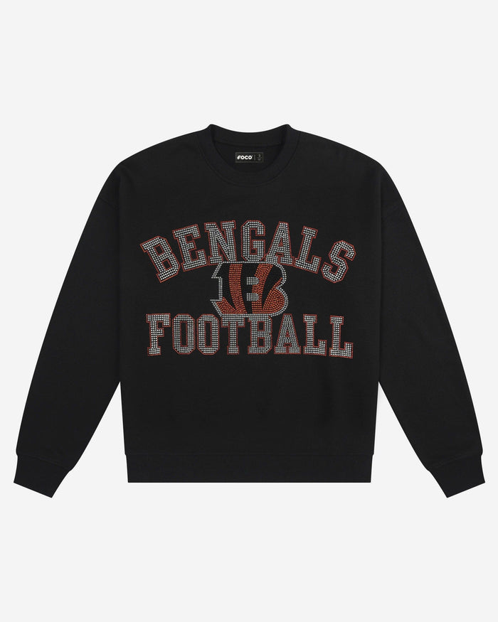 Cincinnati Bengals Womens Rhinestone Logo Oversized Crew Neck Sweatshirt FOCO S - FOCO.com