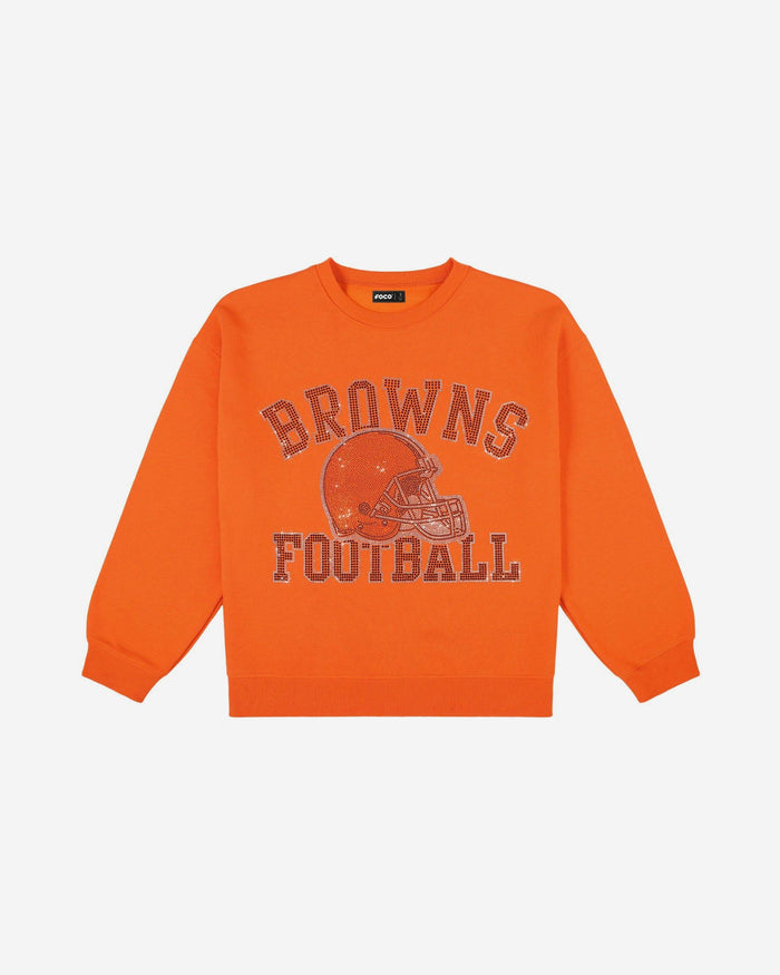 Cleveland Browns Womens Rhinestone Logo Oversized Crew Neck Sweatshirt FOCO S - FOCO.com