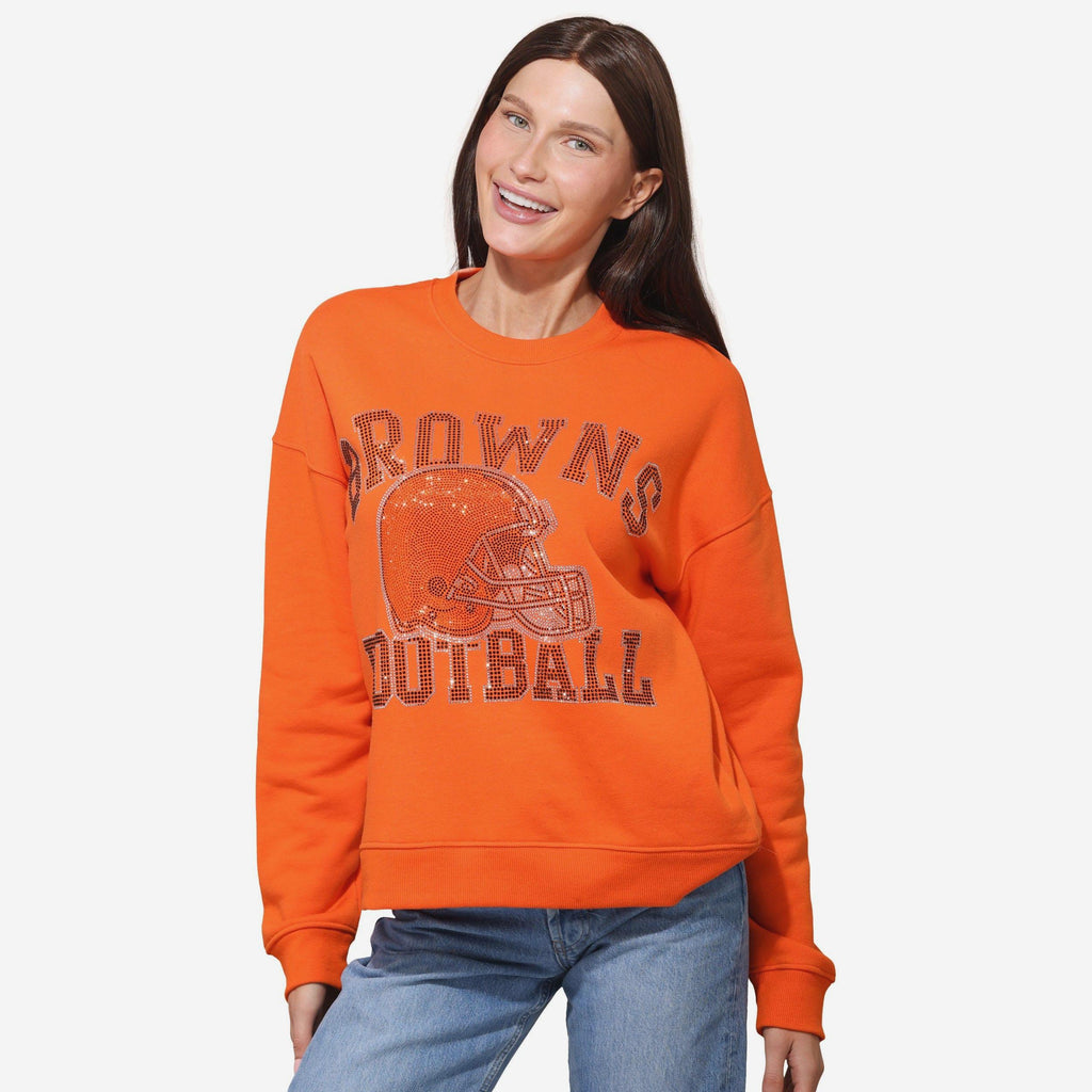 Cleveland Browns Womens Rhinestone Logo Oversized Crew Neck Sweatshirt FOCO S - FOCO.com