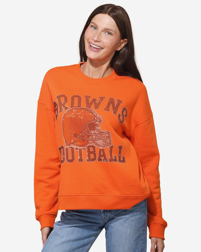 Cleveland Browns Womens Rhinestone Logo Oversized Crew Neck Sweatshirt FOCO S - FOCO.com