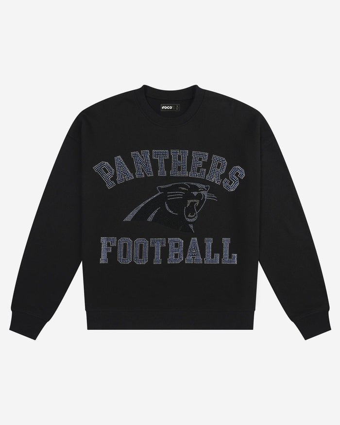Carolina Panthers Womens Rhinestone Logo Oversized Crew Neck Sweatshirt FOCO S - FOCO.com