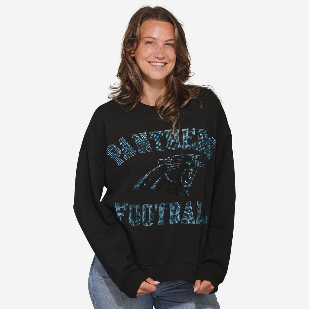 Carolina Panthers Womens Rhinestone Logo Oversized Crew Neck Sweatshirt FOCO S - FOCO.com