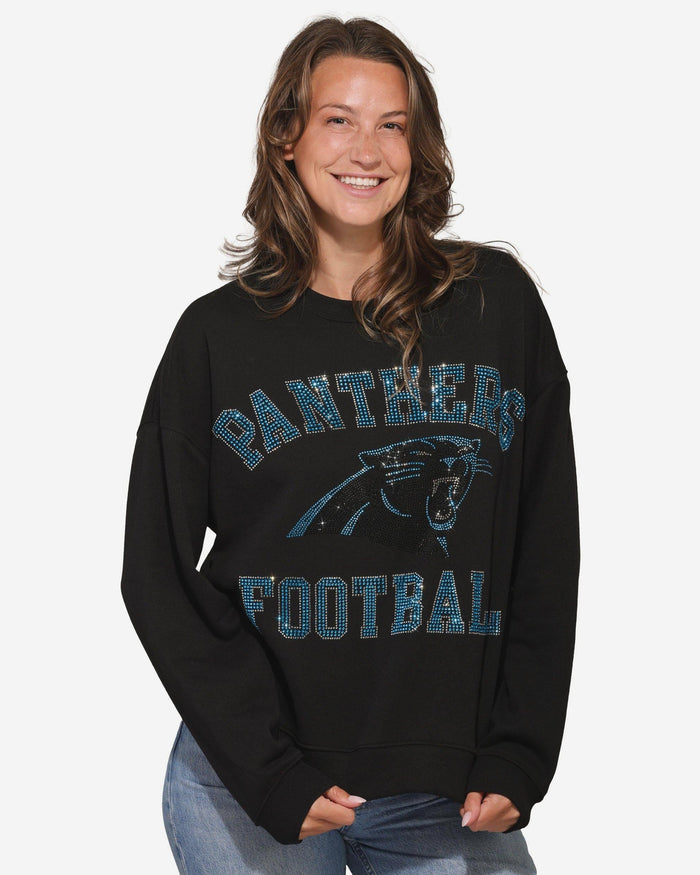 Carolina Panthers Womens Rhinestone Logo Oversized Crew Neck Sweatshirt FOCO S - FOCO.com