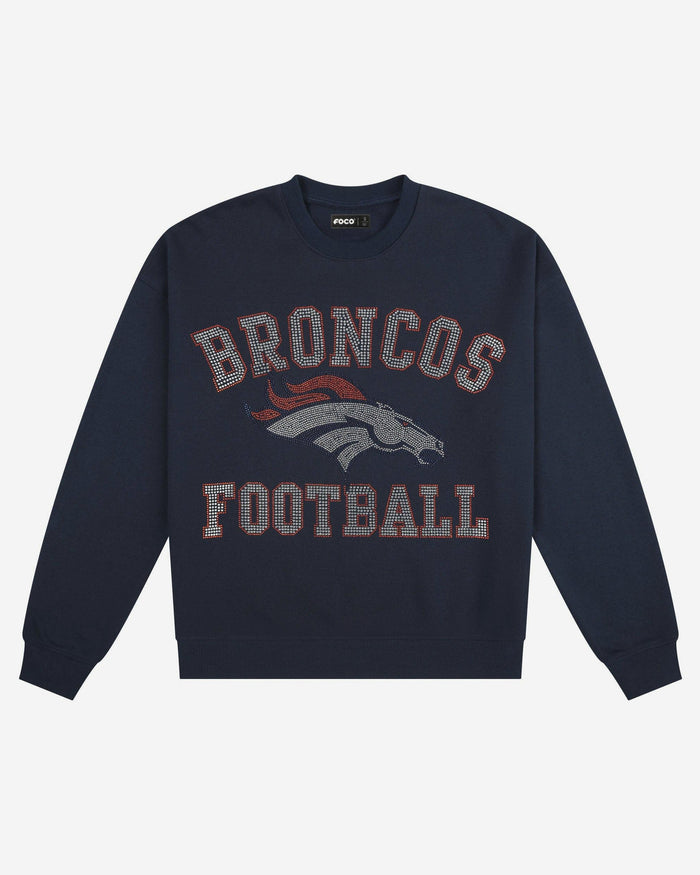 Denver Broncos Womens Rhinestone Logo Oversized Crew Neck Sweatshirt FOCO S - FOCO.com