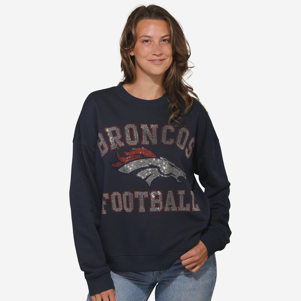 Denver Broncos Womens Rhinestone Logo Oversized Crew Neck Sweatshirt FOCO S - FOCO.com