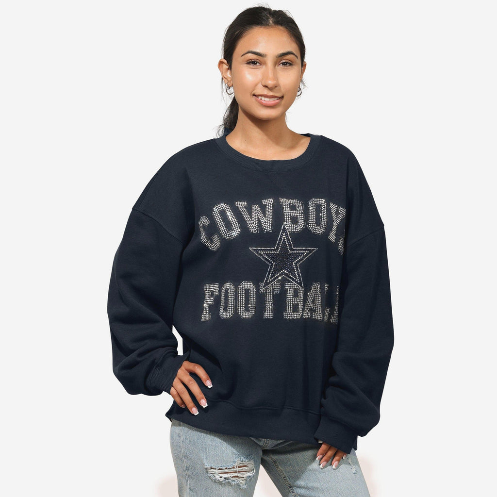 Dallas Cowboys Womens Rhinestone Logo Oversized Crew Neck Sweatshirt FOCO S - FOCO.com