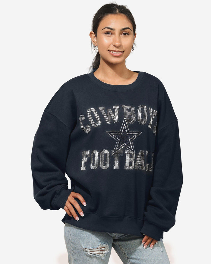 Dallas Cowboys Womens Rhinestone Logo Oversized Crew Neck Sweatshirt FOCO S - FOCO.com