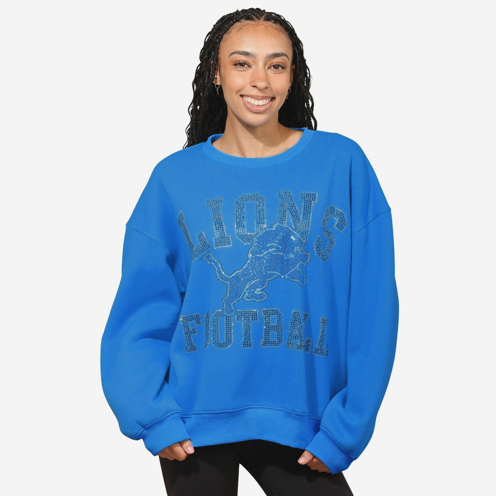Detroit Lions Womens Rhinestone Logo Oversized Crew Neck Sweatshirt FOCO