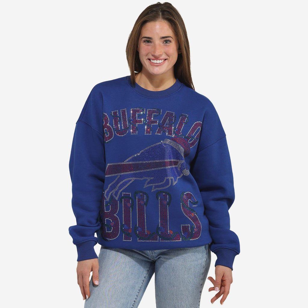 Buffalo Bills Womens Rhinestone Logo Oversized Holiday Crew Neck Sweatshirt FOCO S - FOCO.com