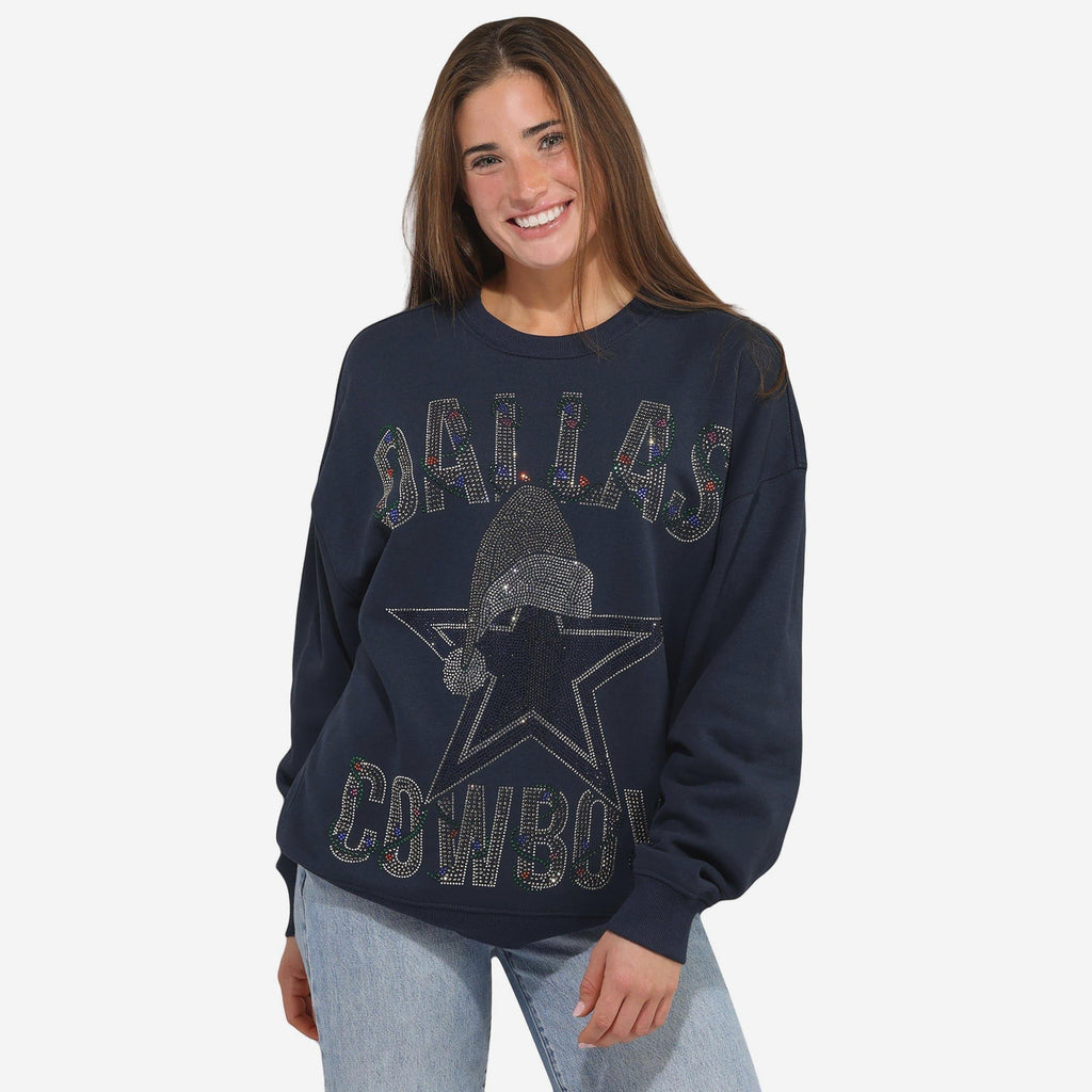 Dallas Cowboys Womens Rhinestone Logo Oversized Holiday Crew Neck Sweatshirt FOCO S - FOCO.com