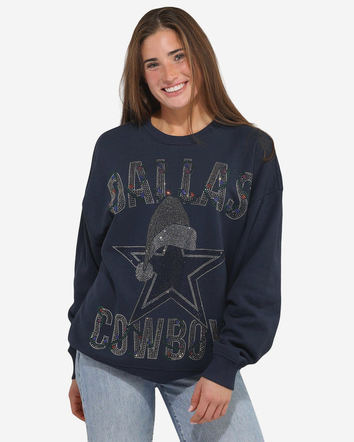 Dallas Cowboys Womens Rhinestone Logo Oversized Holiday Crew Neck Sweatshirt FOCO S - FOCO.com