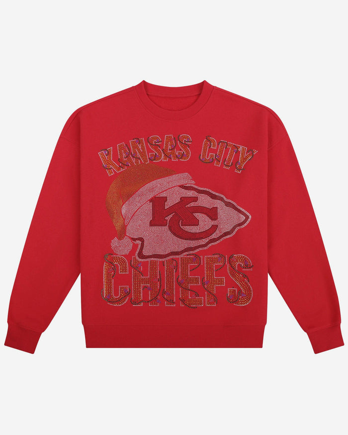 Kansas City Chiefs Womens Rhinestone Logo Oversized Holiday Crew Neck Sweatshirt FOCO S - FOCO.com