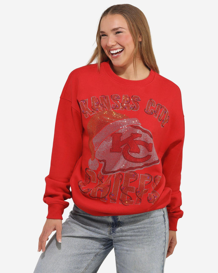 Kansas City Chiefs Womens Rhinestone Logo Oversized Holiday Crew Neck Sweatshirt FOCO S - FOCO.com