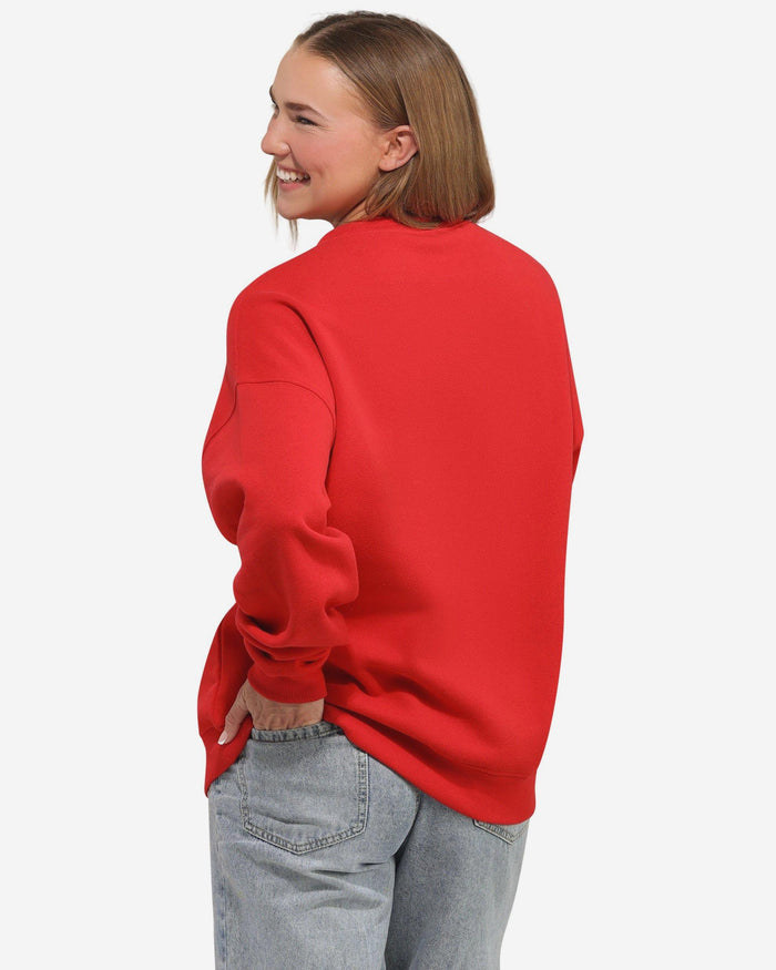 Kansas City Chiefs Womens Rhinestone Logo Oversized Holiday Crew Neck Sweatshirt FOCO S - FOCO.com