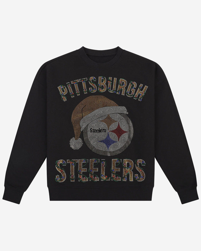 Pittsburgh Steelers Womens Rhinestone Logo Oversized Holiday Crew Neck Sweatshirt FOCO S - FOCO.com