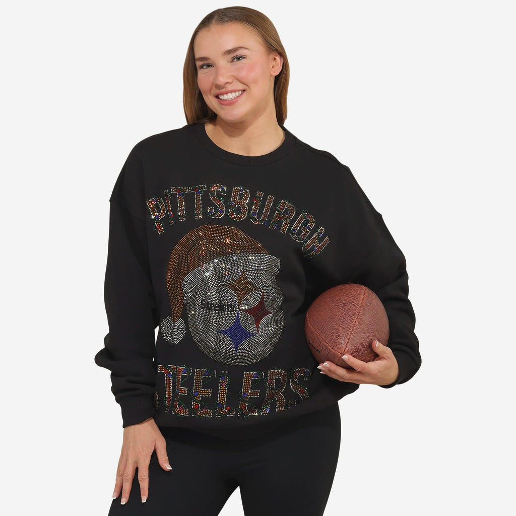 Pittsburgh Steelers Womens Rhinestone Logo Oversized Holiday Crew Neck Sweatshirt FOCO S - FOCO.com