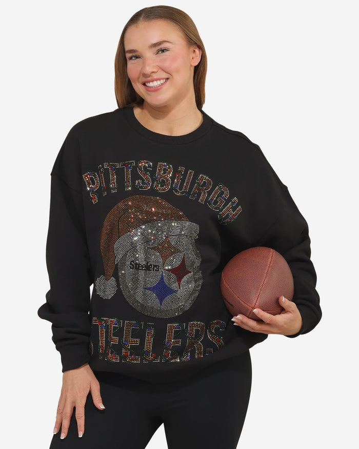 Pittsburgh Steelers Womens Rhinestone Logo Oversized Holiday Crew Neck Sweatshirt FOCO S - FOCO.com