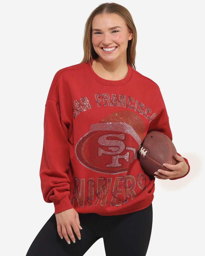 San Francisco 49ers Womens Rhinestone Logo Oversized Holiday Crew Neck Sweatshirt FOCO S - FOCO.com