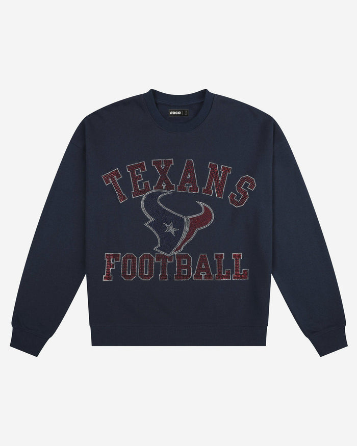 Houston Texans Womens Rhinestone Logo Oversized Crew Neck Sweatshirt FOCO S - FOCO.com