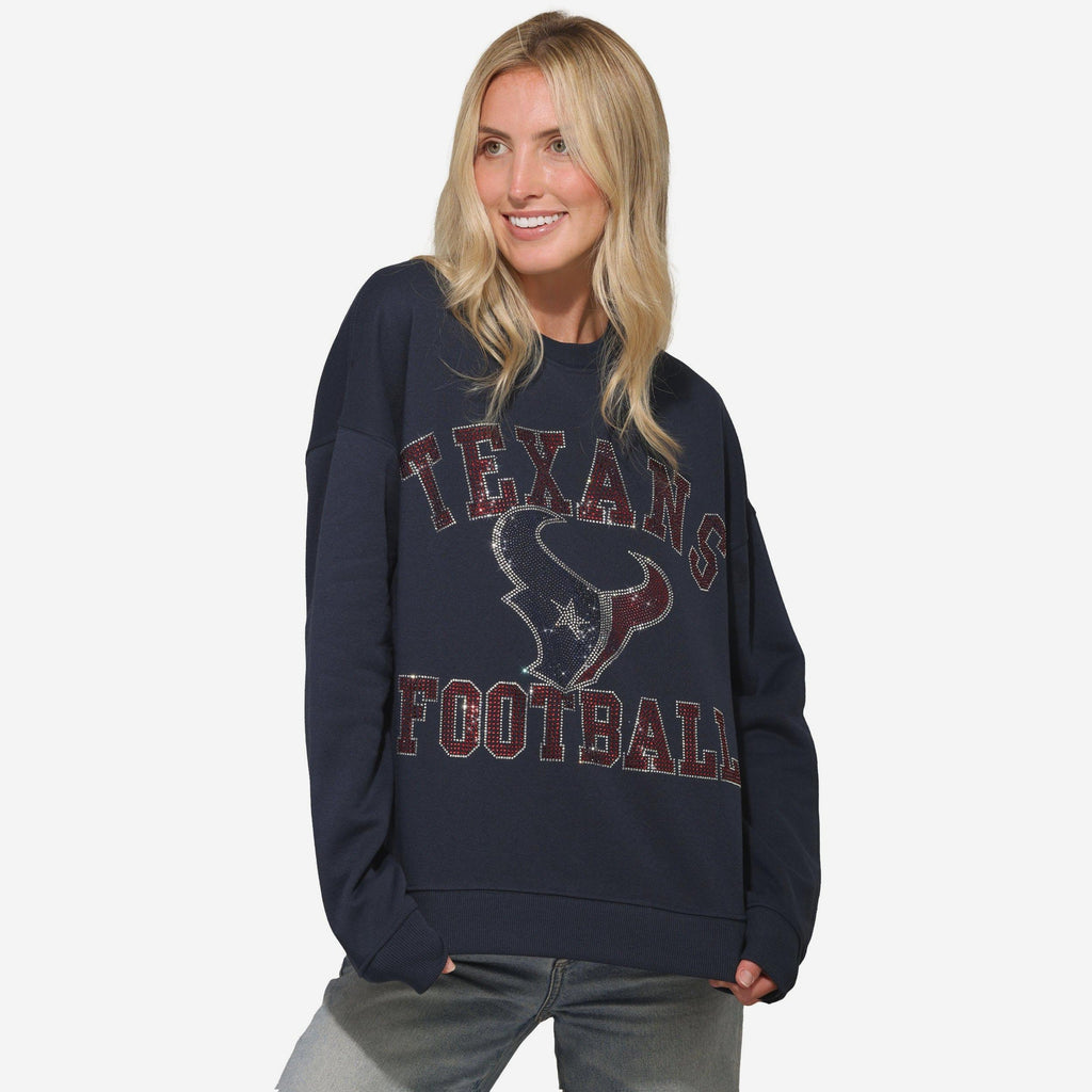 Houston Texans Womens Rhinestone Logo Oversized Crew Neck Sweatshirt FOCO S - FOCO.com