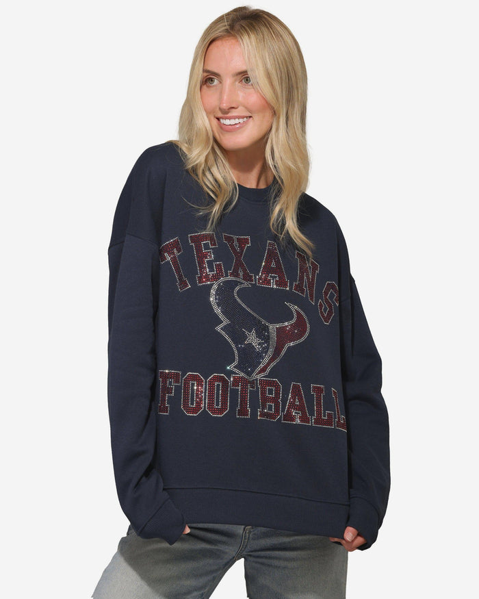 Houston Texans Womens Rhinestone Logo Oversized Crew Neck Sweatshirt FOCO S - FOCO.com