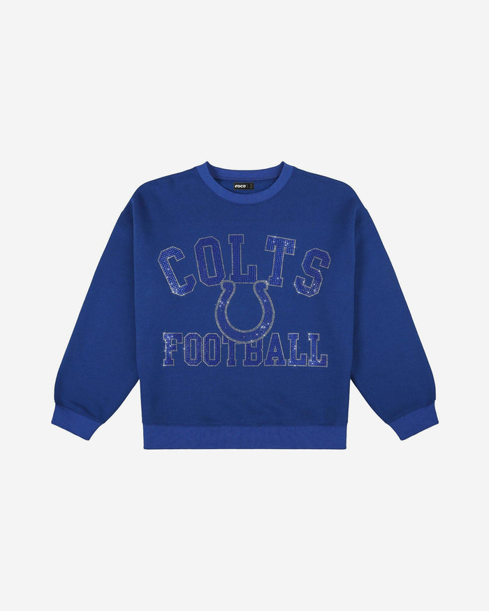 Indianapolis Colts Womens Rhinestone Logo Oversized Crew Neck Sweatshirt FOCO S - FOCO.com