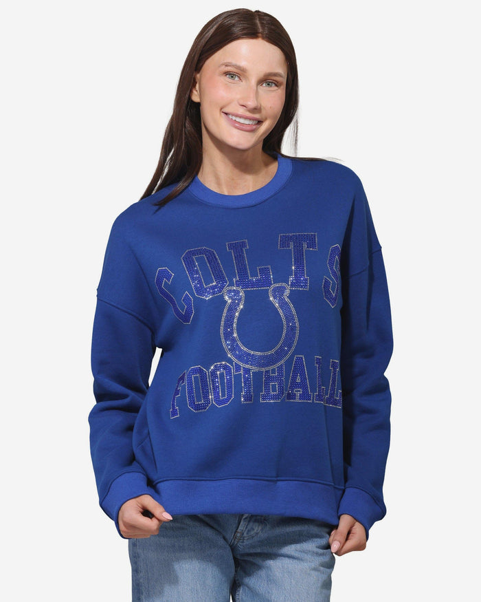 Indianapolis Colts Womens Rhinestone Logo Oversized Crew Neck Sweatshirt FOCO S - FOCO.com