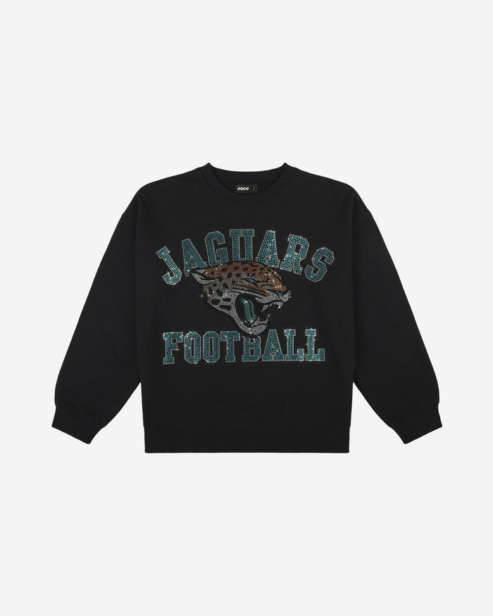 Jacksonville Jaguars Womens Rhinestone Logo Oversized Crew Neck Sweatshirt FOCO S - FOCO.com