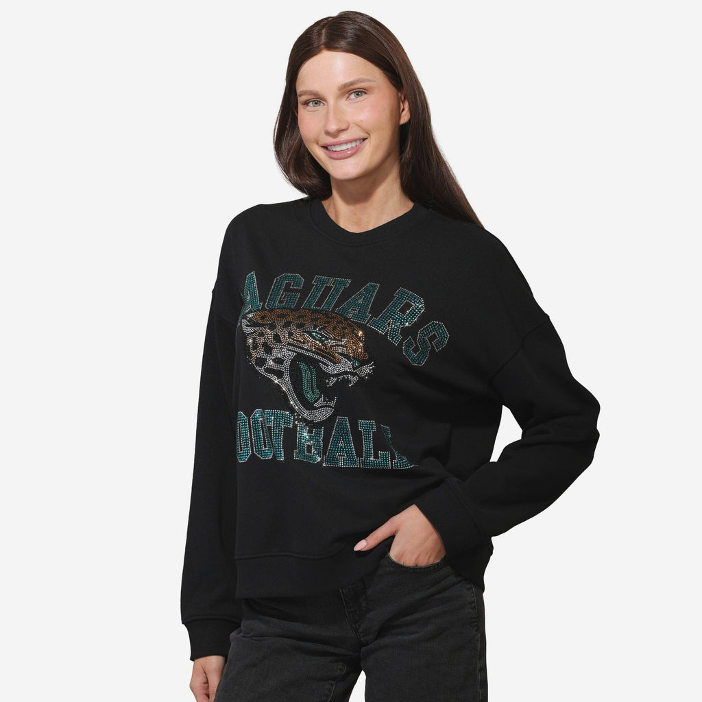 Jacksonville Jaguars Womens Rhinestone Logo Oversized Crew Neck Sweatshirt FOCO S - FOCO.com