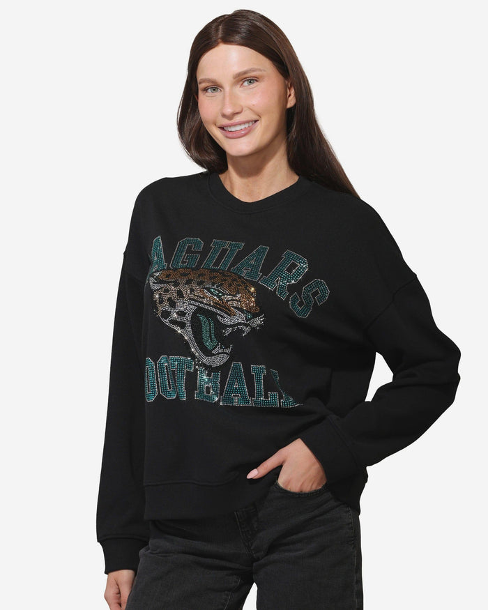 Jacksonville Jaguars Womens Rhinestone Logo Oversized Crew Neck Sweatshirt FOCO S - FOCO.com