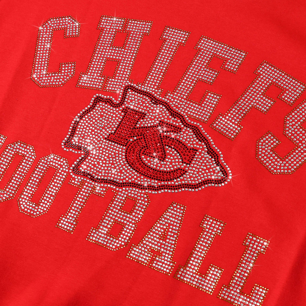 Custom Rhinestone Chiefs Kansas City Chiefs Womens Rhinestone Logo Oversized Crew Neck Sweatshi FOCO